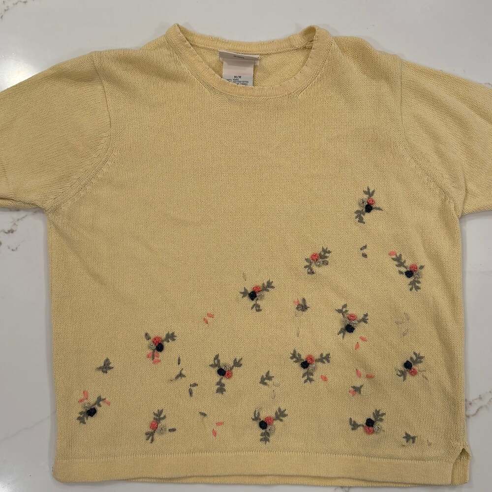 Vintage Northern Reflections Yellow Embroidered Ramie Cotton Knit Sweater Top